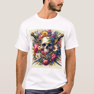 Diseño de Calaveras, Flores y Espadas T Shirt