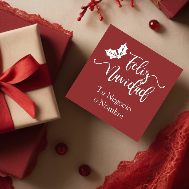Diseño de Tipografía Feliz Navidad y Acebo Stämpel (Spanish Feliz Navidad Quote Holly Branches Rubber Stamp.)