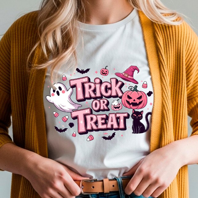 Diseño rosa de Halloween "Trick or Trea" Fantasma T Shirt (Skapare uppladdad)