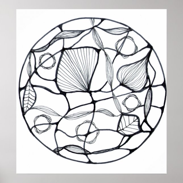 Diseño zen abstracto de hojas blanco y negro poster (Framsidan)