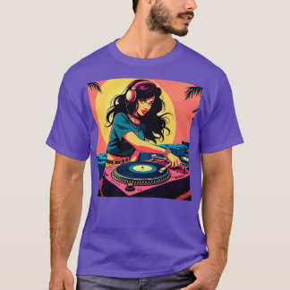 Diseo Retro DJ Mujer Msica Arte Vintage T Shirt