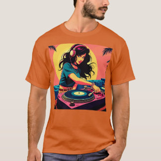 Diseo Retro DJ Mujer Msica Arte Vintage T Shirt