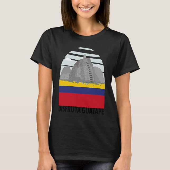 Disfruta Guatape Colombia Skyline Silhouette Outli T Shirt (Framsida)