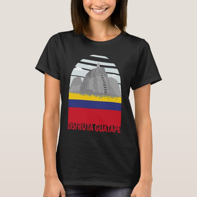Disfruta Guatape Colombia Skyline Silhouette Outli T Shirt (Framsida)