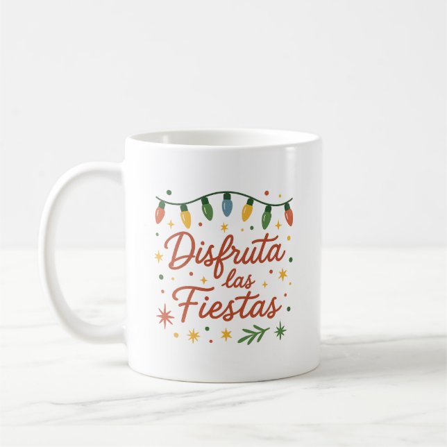 Disfruta las Fiestas 🎄 | Colorful Christmas Light Kaffemugg (Vänster)