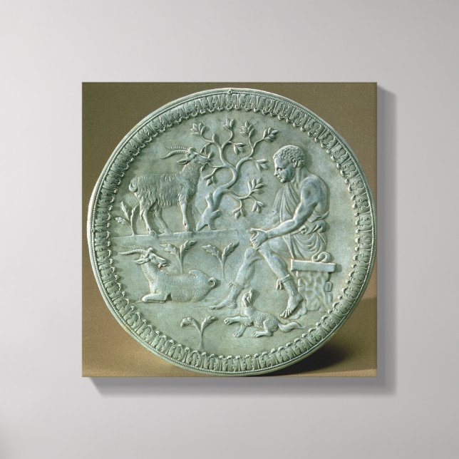 Dish som skildrar herdsman, getter och hund canvastryck (Framsida)