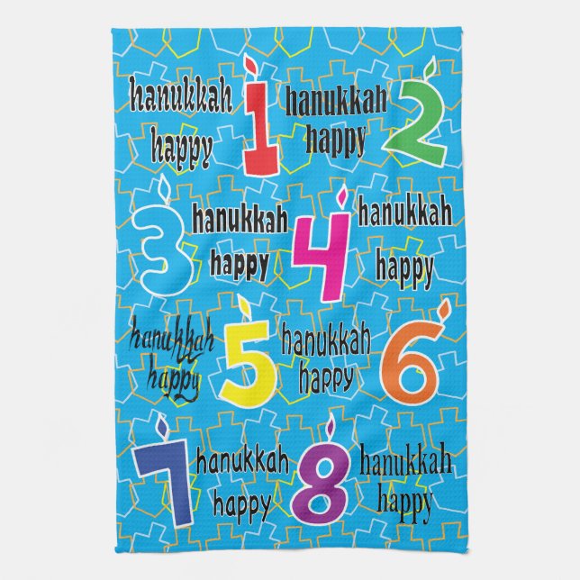 Dish Towel "Hanukkah Lycklig 8 Nights" Dish Towel Kökshandduk (Vertikal)