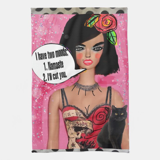 Dish towel Jag har två mossar: Namaste eller jag s Kökshandduk (Vertikal)