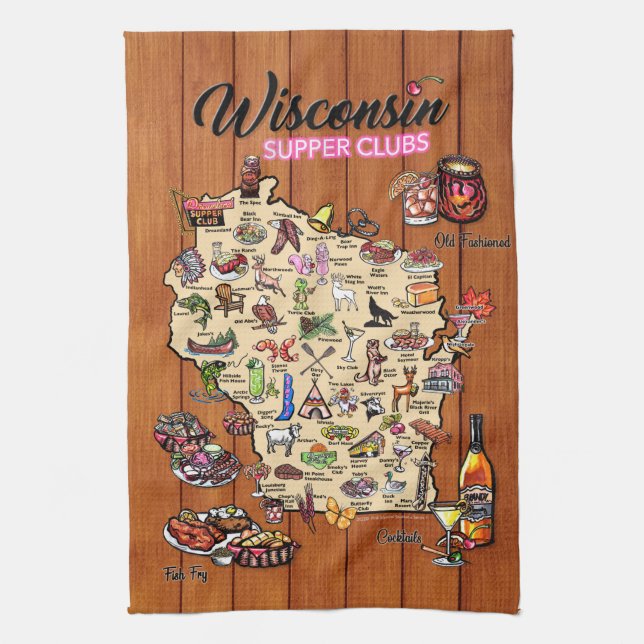 Dish Towel - Wisconsin Supper Klubb Karta Kökshandduk (Vertikal)