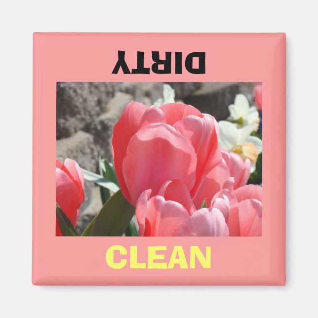 Dish Washer magnets Dirty Clean Rosa Tulips Magnet (Framsidan)