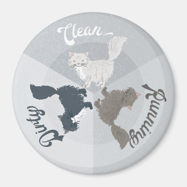 Dishwasher Clean Dirty Running Cute Cats Magnet (Framsidan)