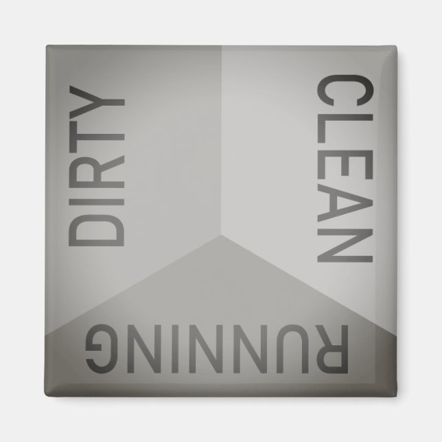 Dishwasher Grått Dirty Clean Runding Reversible Magnet (Framsidan)
