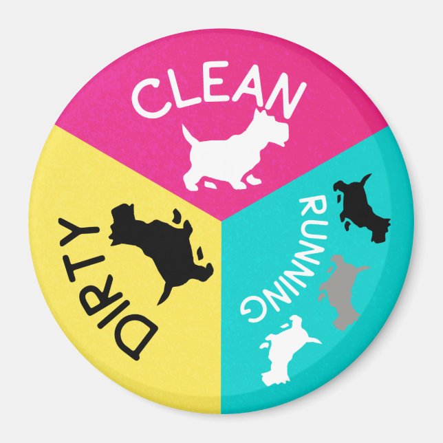 Dishwasher Grått Hund Clean Dirty Running Rosa Magnet (Framsidan)