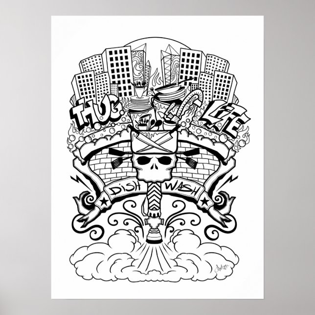 Dishwasher Line Art Teckning Poster (Framsidan)