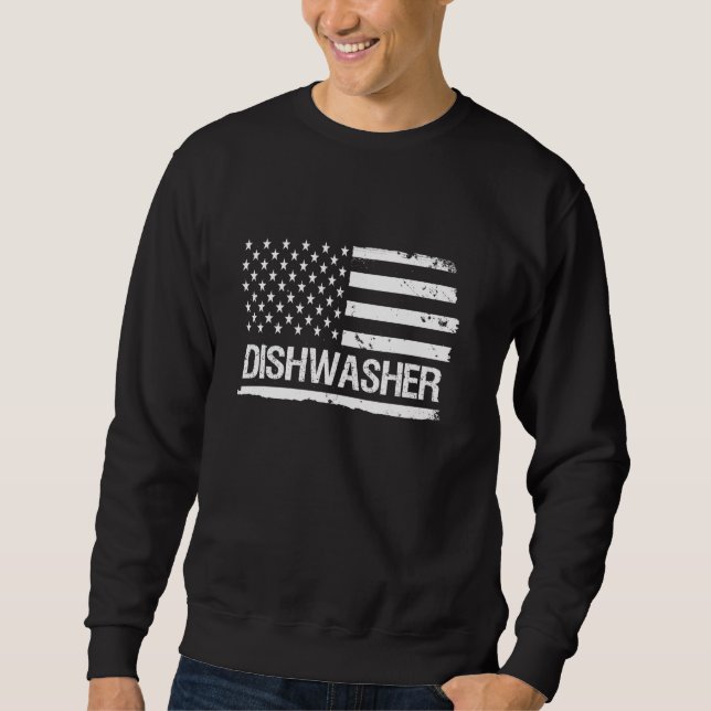 Dishwasher USA flagga Långärmad Lång Ärmad Tröja (Framsida)