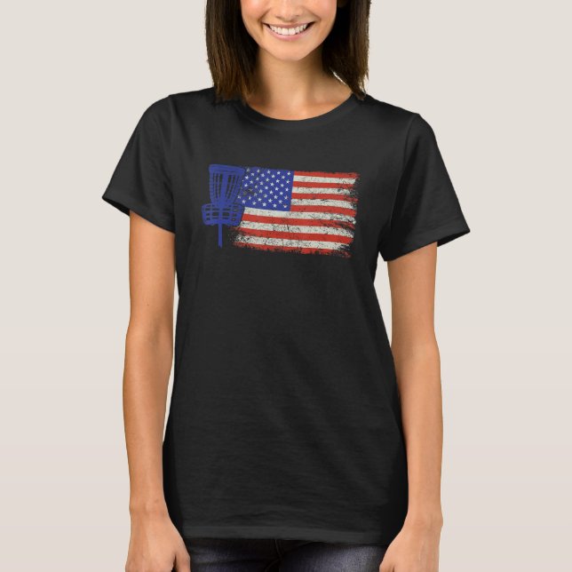 Disk Golf American Flagga Distress Usa Disk Golfe T Shirt (Framsida)