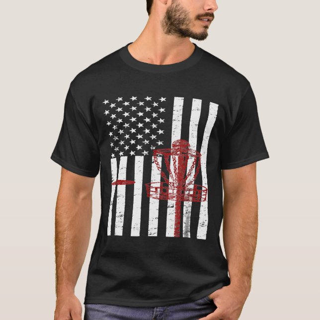 Disk Golf American Flagga Patriotic Disk Golf T Shirt (Framsida)