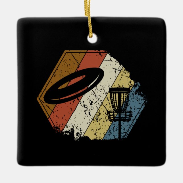 Disk Golf Basket Retro Julgransprydnad Keramik (Framsida)