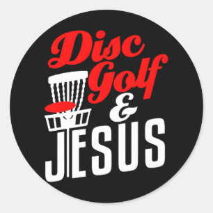 Disk Golf Jesus Christian Funny Golfing Golfer Runt Klistermärke