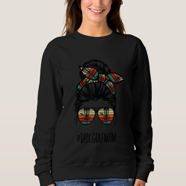 Disk Golf Mamma Life Messy Bun Hair Glasses T Shirt (Framsida)