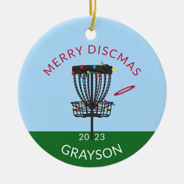 Disk Golf Merry Discmas jul Ceramic Ornamic Julgransprydnad Keramik (Framsidan)