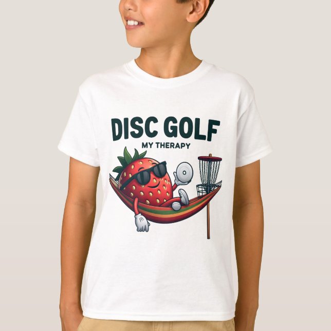 Disk Golf: Min terapi - Lättare Tecknad jordgubbe T Shirt (Framsida)