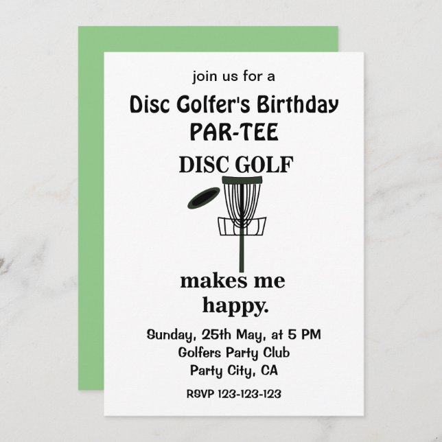 Disk Golf Player Golfers Birthday Disk Golf Inbjudningar (Fram/baksida)