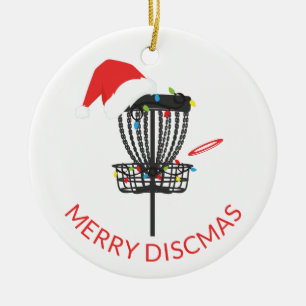Disk Golf Santa Hat jul Ceramic Ornament
