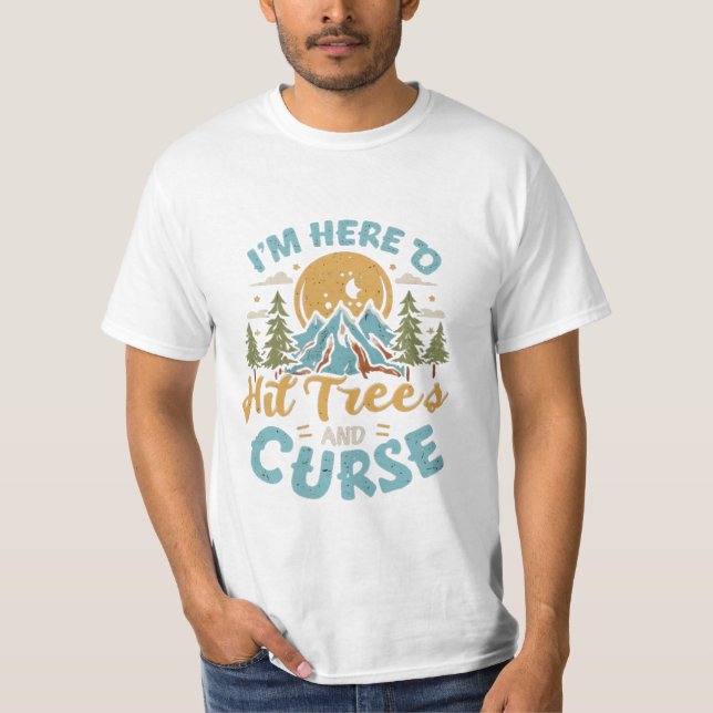Disk Golf Shirt Funny Slå Träd och Curse Retro T (Framsida)