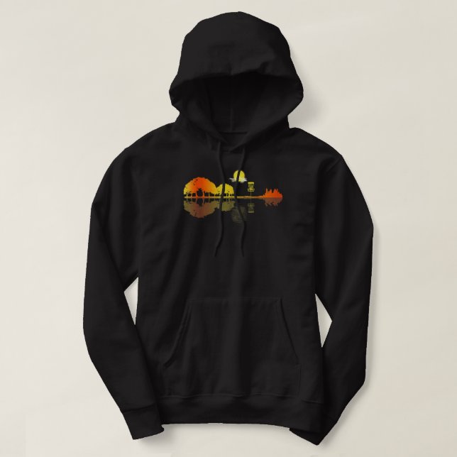 Disk Golf Sunset Guitar Guitarist Player Golfing G Hoodie (Design framsida)