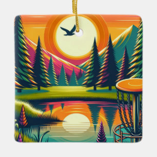 Disk Golf Sunset och Träd Merry Disk-Mas Julgransprydnad Keramik