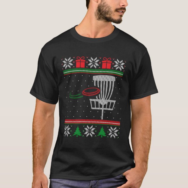 Disk Golf Ugly jul Frisbee Golf Basket och D T Shirt (Framsida)