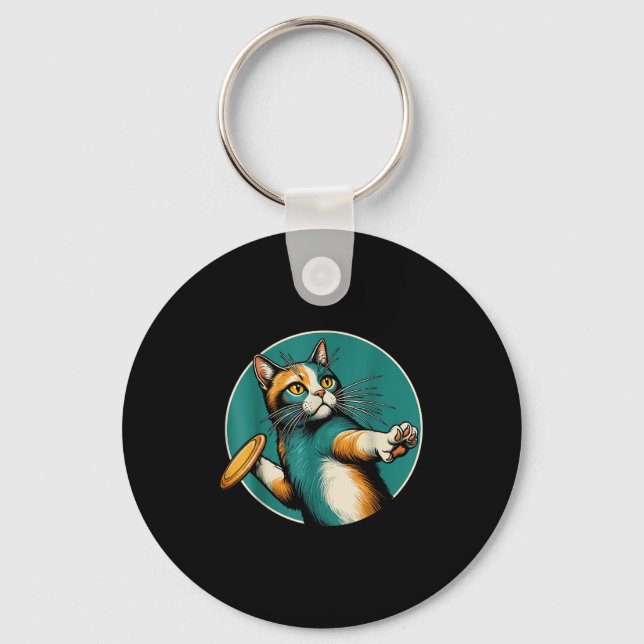 Disk Golfer Cat Disk Golf Player Funny Halloween C Nyckelring (Framsida)