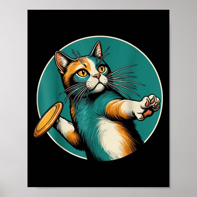 Disk Golfer Cat Disk Golf Player Funny Halloween C Poster (Framsidan)
