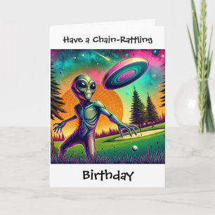 Disk Golfing Alien Funny Pun Birthday Kort