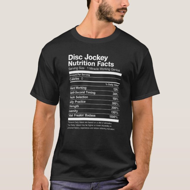 Disk Jockey Dj Deejay Nutrition Facts Funny T Shirt (Framsida)