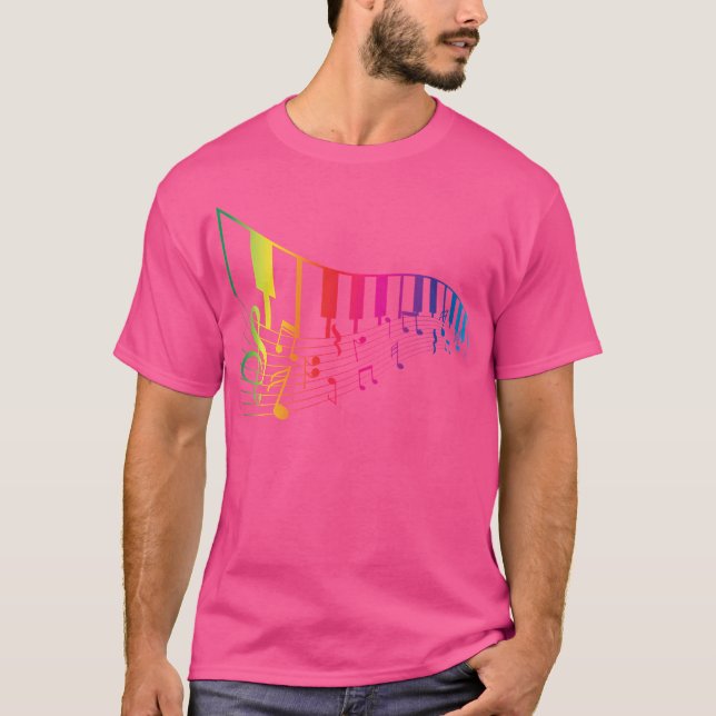 Diskantklav Musiknoter Present Färgglad Piano T Shirt (Framsida)