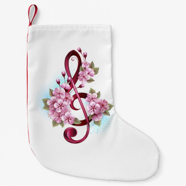 Diskantnoter med Sakura-blommor Liten Julstrumpa (Framsidan)