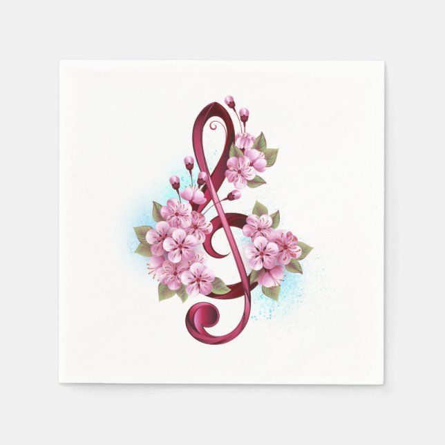 Diskantnoter med Sakura-blommor Pappersservett (Framsidan)