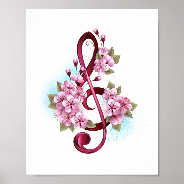 Diskantnoter med Sakura-blommor Poster (Framsidan)