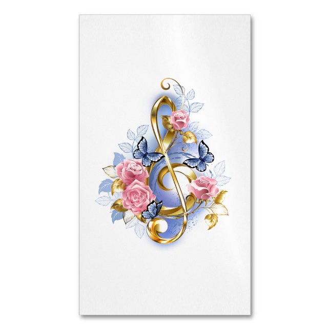 Diskantnyckel med rosa rosor magnetiska visitkort (Framsida vertikal)