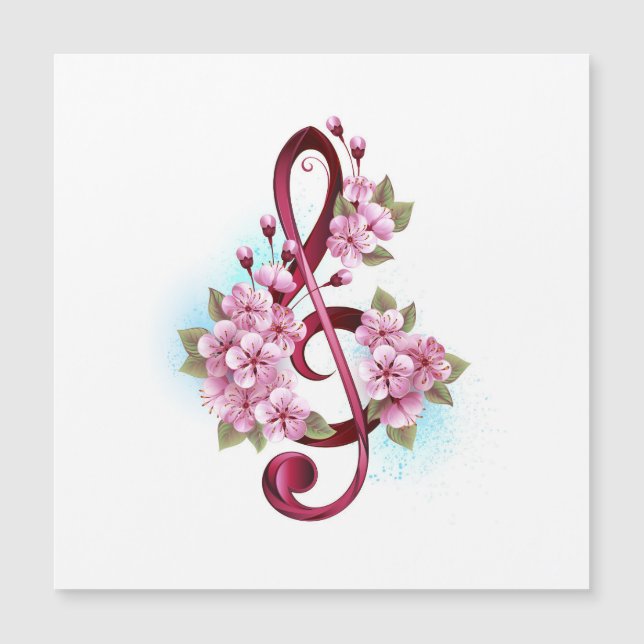 Diskantnyckel musiknoter med Sakura-blommor (Framsida)