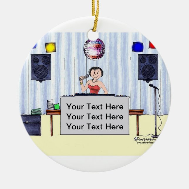 Diskett Jockey/MC - Kvinnligt Julgransprydnad Keramik (Framsidan)