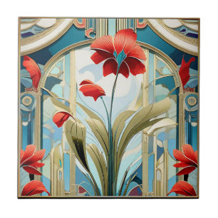 Diskettblommor Art Deco Design Ceramic Tile Kakelplatta