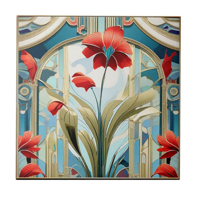 Diskettblommor Art Deco Design Ceramic Tile Kakelplatta (Framsidan)