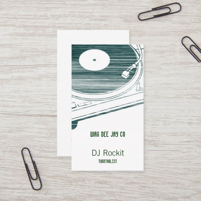Diskjockey Turntable Scratched Visitkort (Fram/Back In Situ)