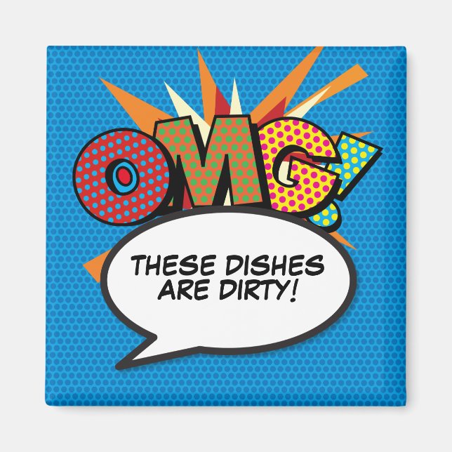 Diskmaskin OMG Smutsiga Diskar Rolig Retro Serieti Magnet (Framsidan)