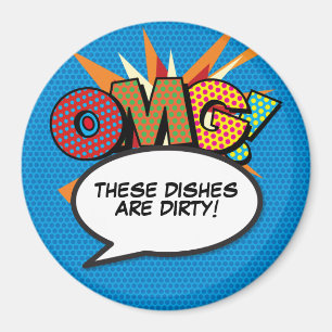 Diskmaskin OMG Smutsiga Diskar Rolig Retro Tecknad Magnet