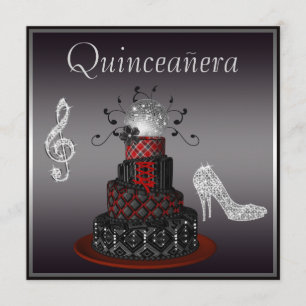 DiskoDivatårta, silvergnistrahäl Quinceanera Inbjudningar