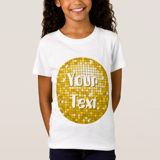 Diskot belägger med tegel guld, runda somflickor tee shirt (Framsida)